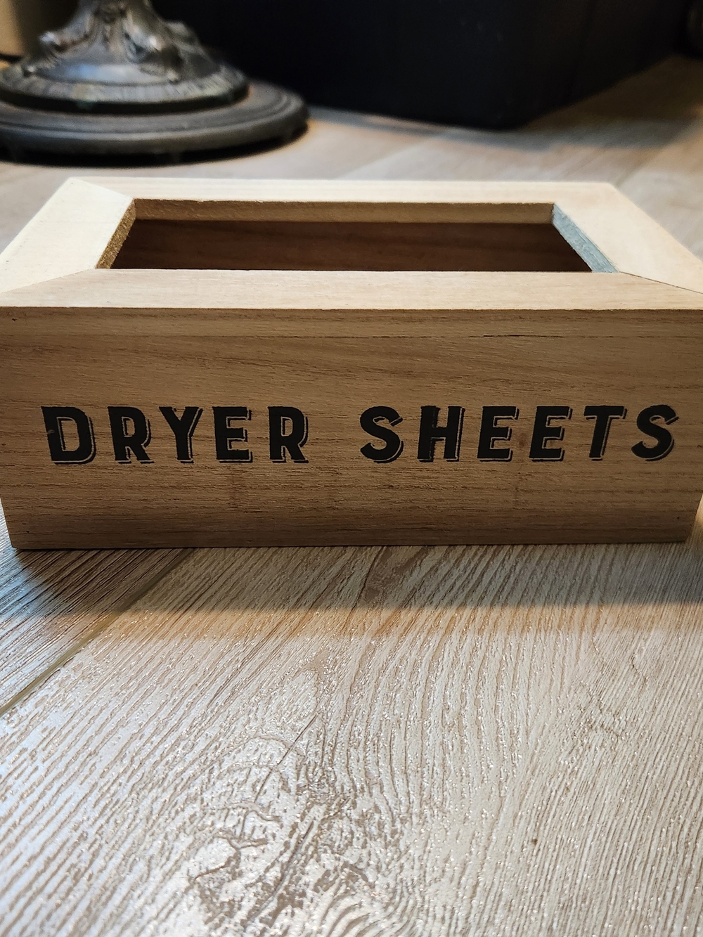 Wooden Dryer Sheets Box with Black Lettering